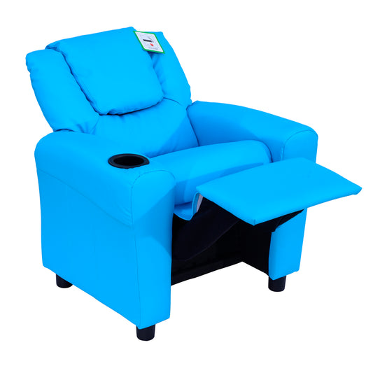 Homcom Kids Children Recliner Lounger Armchair Games Chair Sofa Seat PU Leather Look w/ Cup Holder (Blue)