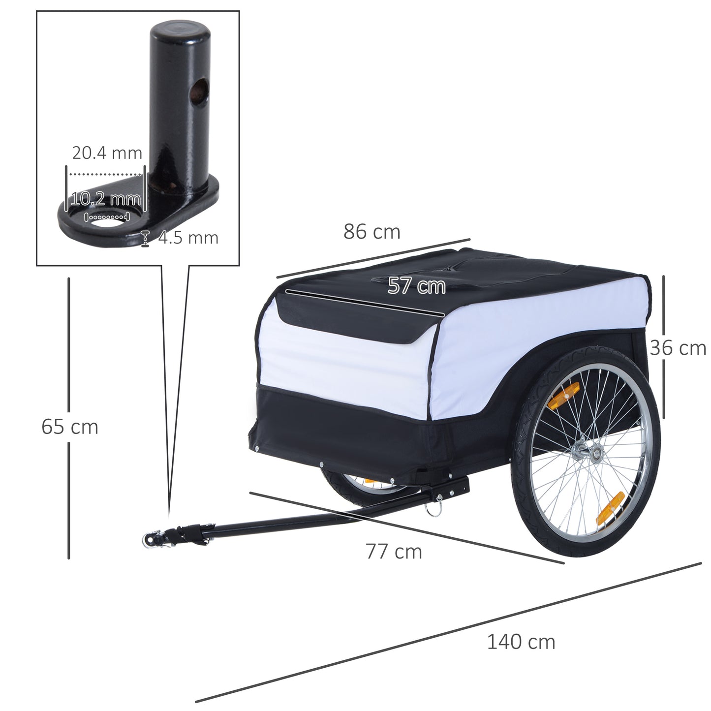 Homcom Bike Trailer Cargo in Steel Frame Extra Bicycle Storage Carrier with Removable Cover and Hitch (White and Black)