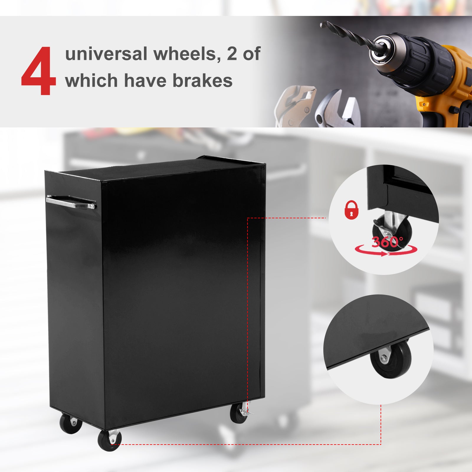 Homcom 5-Drawer Lockable Steel Tool Storage Cabinet w/ Wheels Handle 2 Keys Organisation Box Unit Chest Garage DIY Workshop Trolley Black