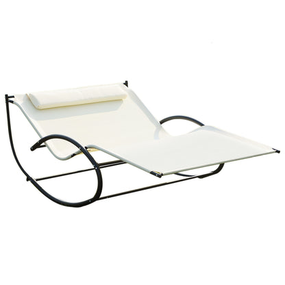 Outsunny Double Hammock Chair Sun Lounger Outdoor Patio Garden Swing Rock Seat Cream White