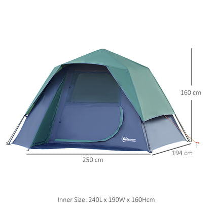 Outsunny Fibreglass Frame 3/4 Person Lightweight Camping Tent Green