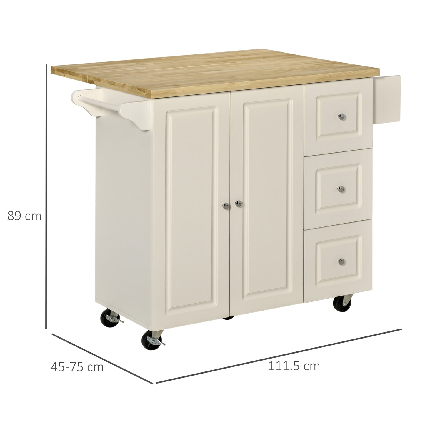 Homcom Drop-Leaf Kitchen Island on Wheels Utility Storage Cart with Drawers & Cabinet for Kitchen