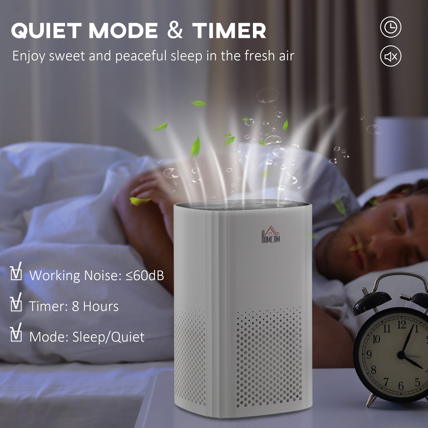 Homcom Air Purifiers for Bedroom with 3-Stage Carbon HEPA Filtration System