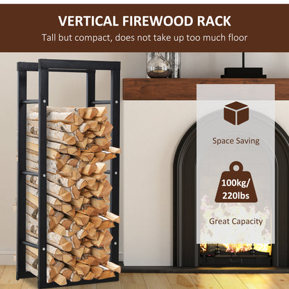 Homcom Metal Firewood Log Holder Tall Firewood Rack Indoor Outdoor Fireplace Wood Storage Shelf with Side Rails