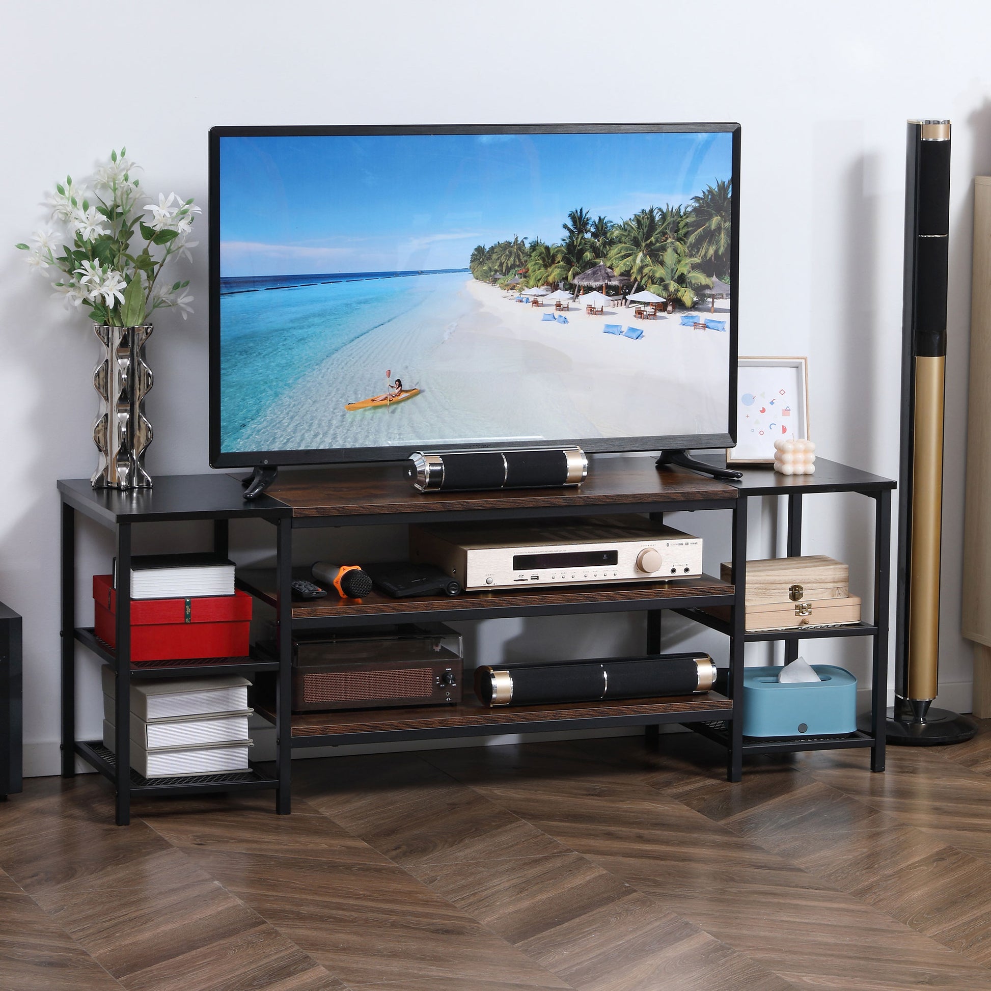 Homcom Industrial-Style Open Shelf TV Stand - Black