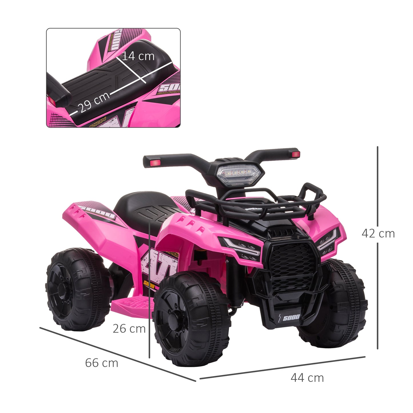 Homcom 6V Kids Electric Ride on Car Toddlers Quad Bike ATV Toy With Music for 18-36 months Pink