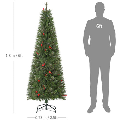 Homcom 6ft Pencil Artificial Christmas Tree with Realistic Branches