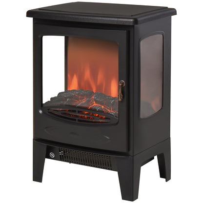 Homcom 900W/1800W Tempered Glass Electric Fireplace Heater-Black