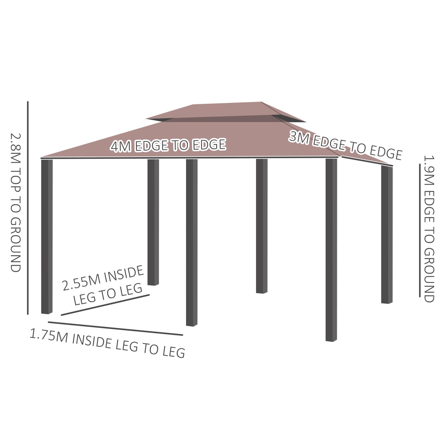 Outsunny 4m x 3(m) Metal Gazebo Canopy Party Tent Garden Pavillion Patio Shelter Pavilion with Curtains Sidewalls