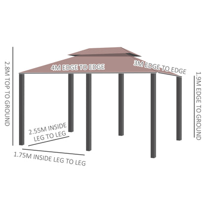 Outsunny 4m x 3(m) Metal Gazebo Canopy Party Tent Garden Pavillion Patio Shelter Pavilion with Curtains Sidewalls