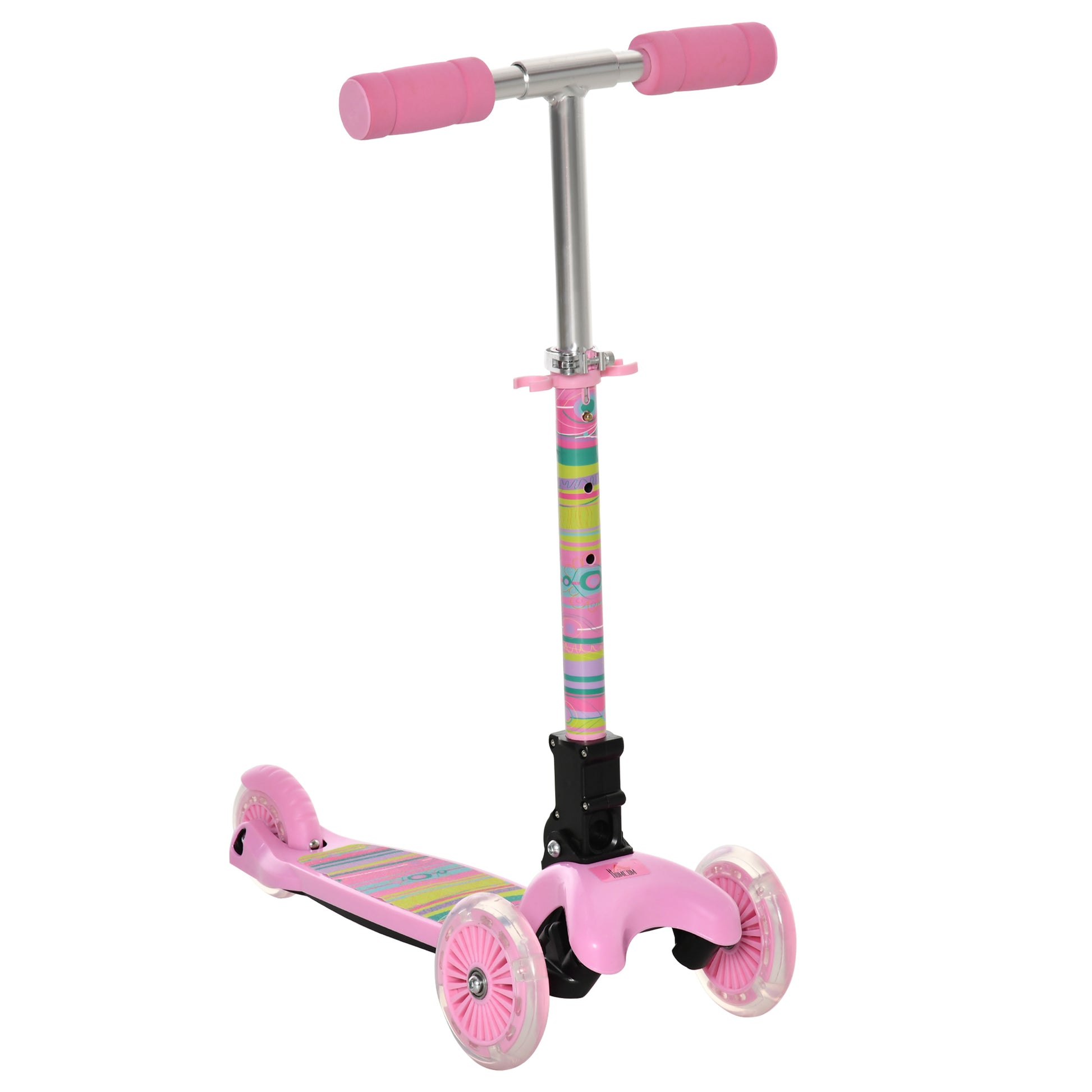 Homcom Foldable Scooter for Kids with 3 Wheel Adjustable Height Flashing Wheels