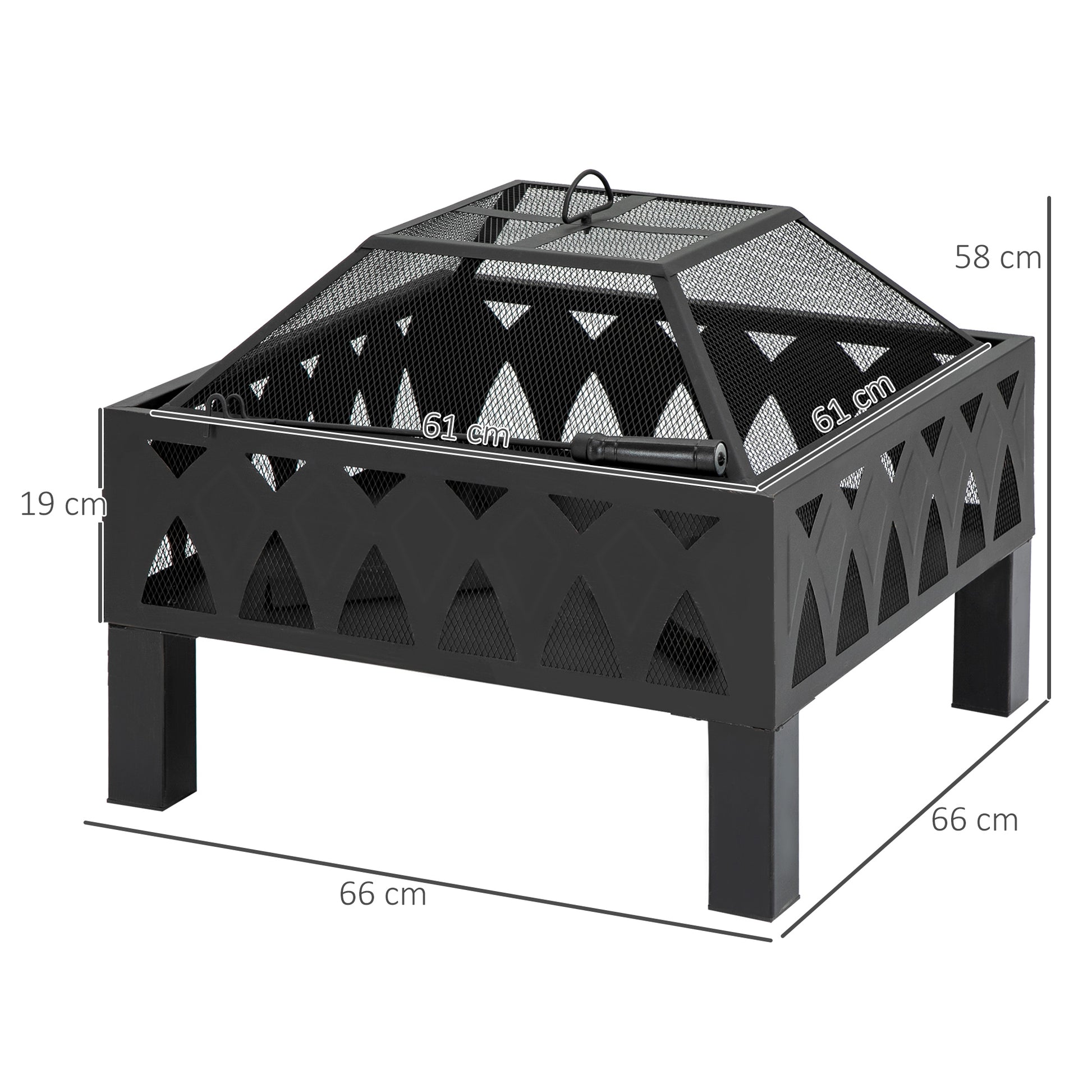 Outsunny 66cm Outdoor Fire Pit with Screen Cover