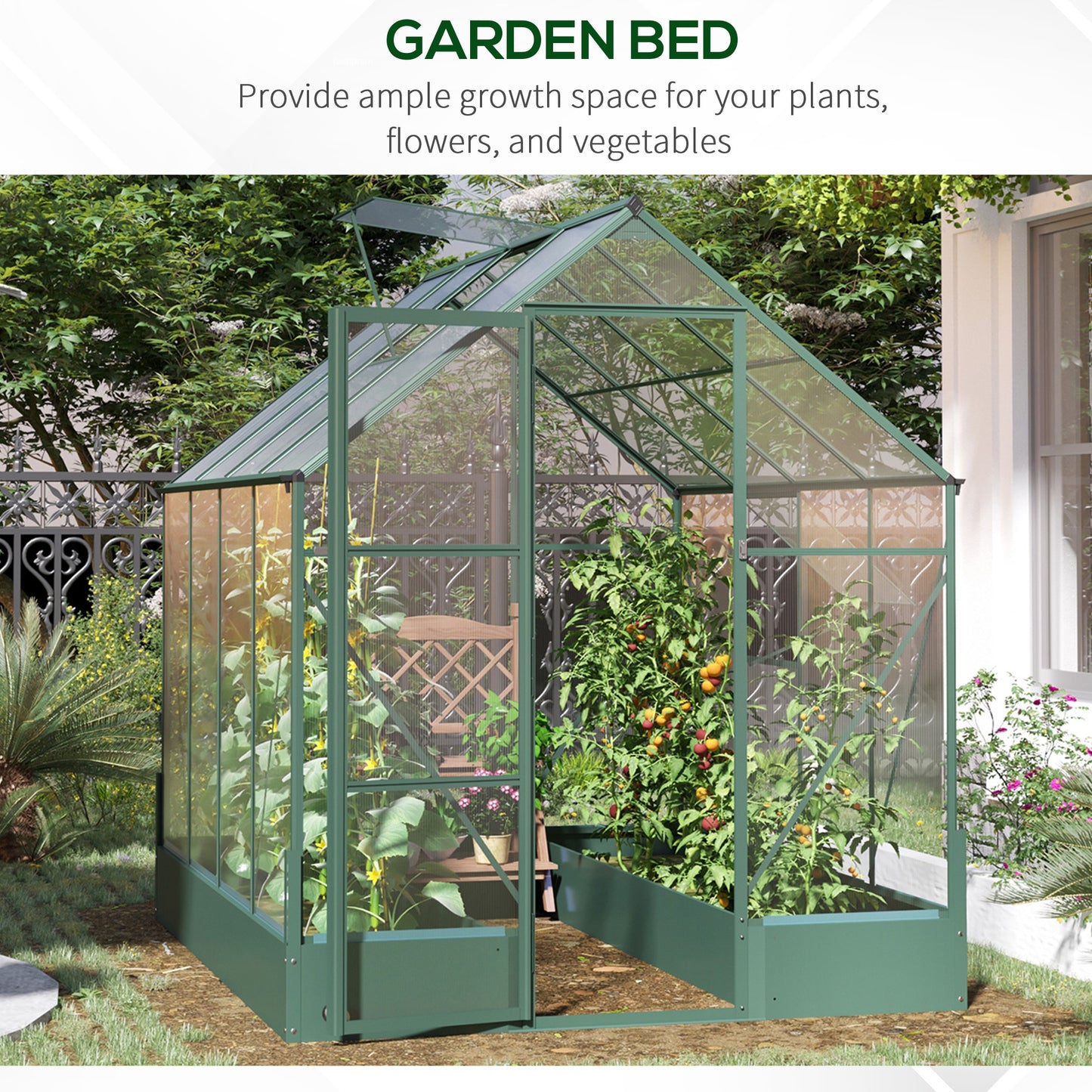 Outsunny Garden Walk-in Aluminium Greenhouse Polycarbonate with Plant Bed