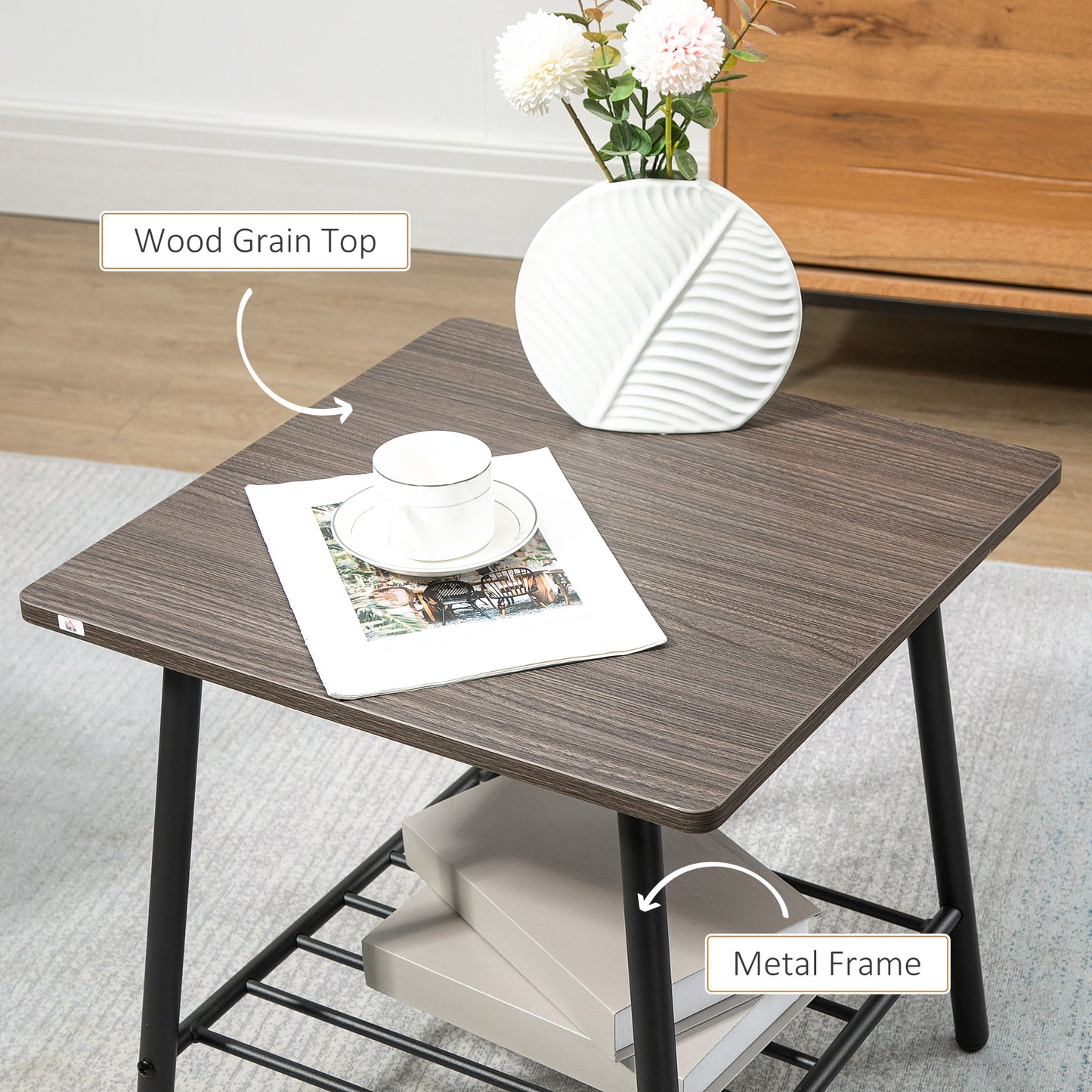 Homcom Side Table with 2-Tier Storage