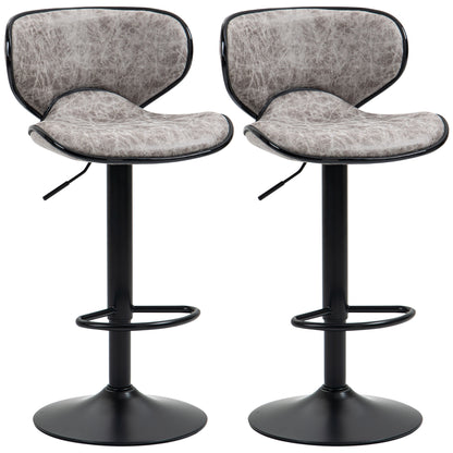 Homcom Bar Stool Set of 2 Microfiber Cloth Adjustable Height Armless Chairs with Swivel Seat