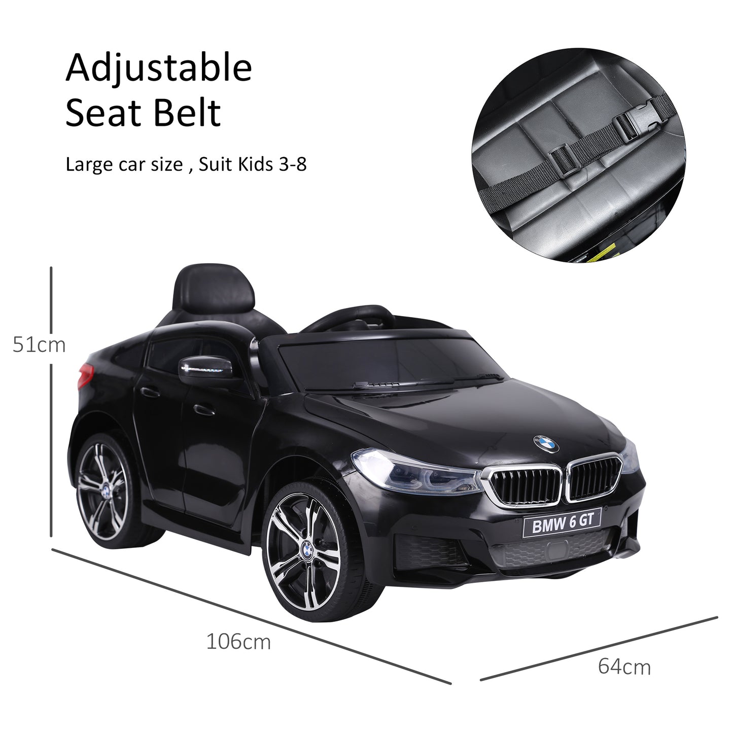 Homcom Kids Electric Ride On Car 6V Licensed BMW 6GT W/ Remote-Black