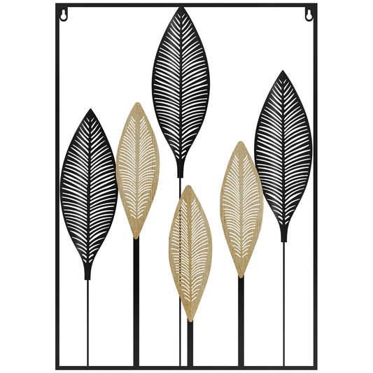 Homcom 3D Metal Wall Art Modern Banana Leaves Hanging Wall Sculpture Home Decor for Living Room Bedroom Dining Room