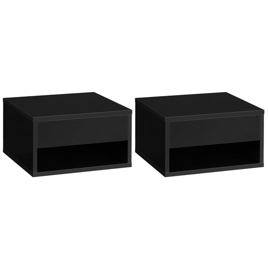 Homcom Set of Two Floating Bedside Tables - High Gloss Black