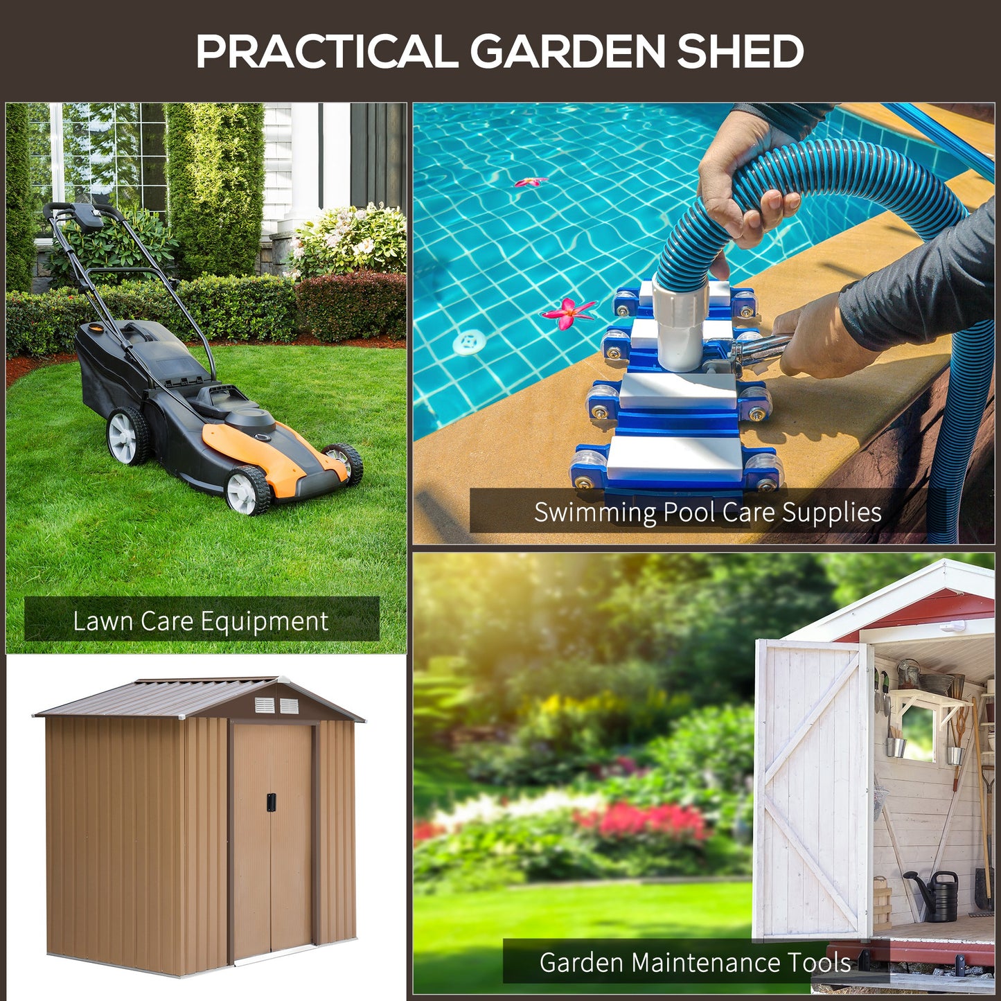 Galvanised 7 x 4' Double Door Reverse Apex Garden Shed Lockable Steel Light Brown by Steadfast