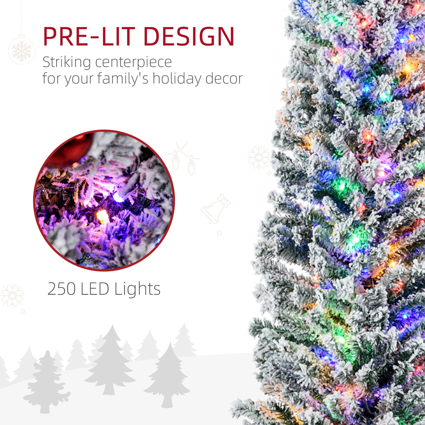 7ft Berries & Pinecones Christmas Tree Artificial - White Frosted Green with LED Lights Multicoloured 658 Tips