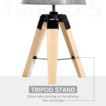 Homcom Wooden Tripod Table Lamp for Side