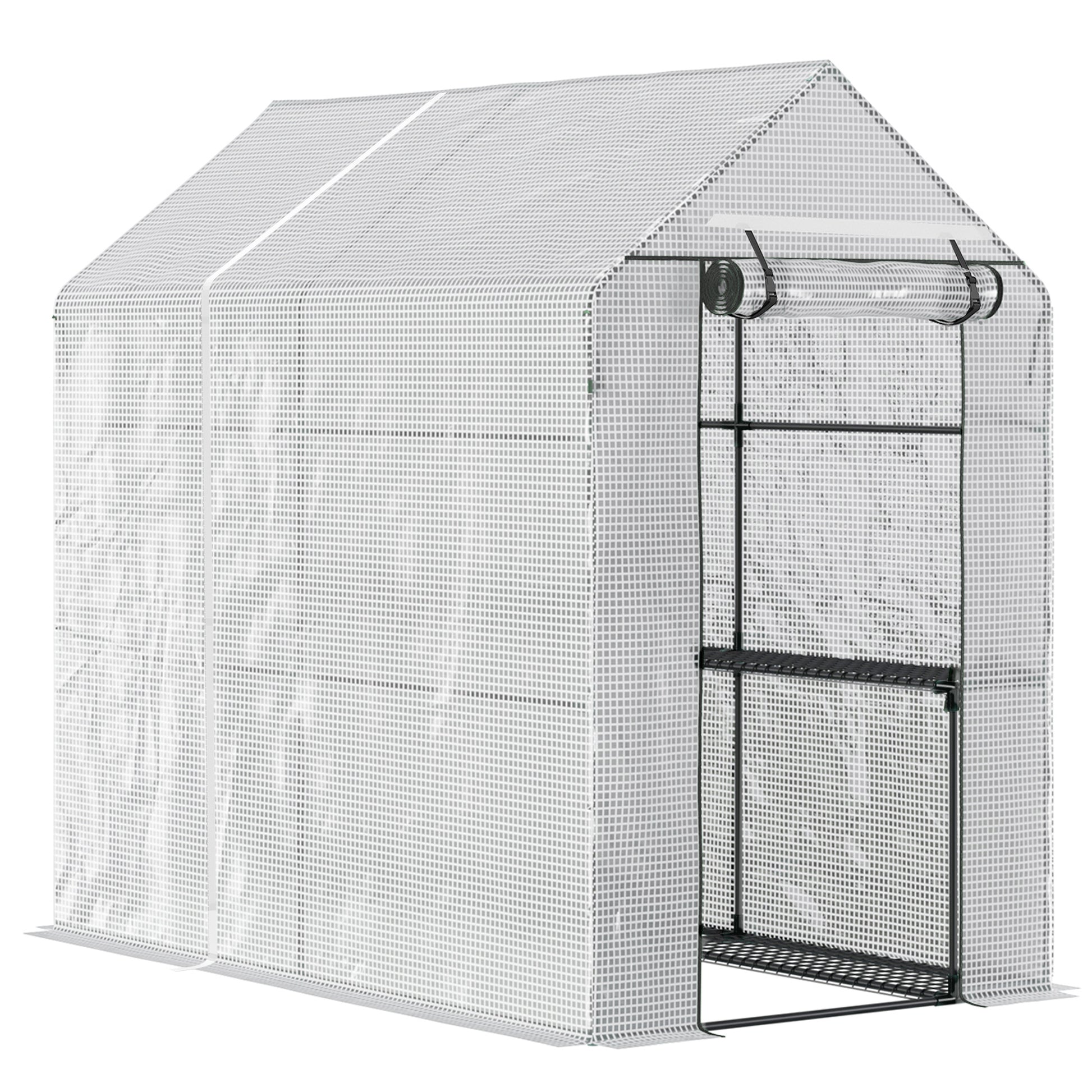 Outsunny Walk in Garden Greenhouse with Shelves Polytunnel Steeple Grow House 186L x 120W 190H cm White