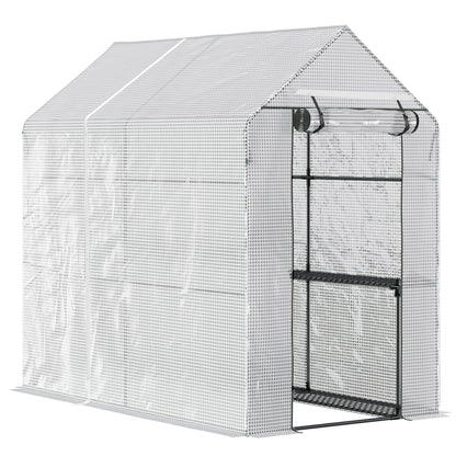 Outsunny Walk in Garden Greenhouse with Shelves Polytunnel Steeple Grow House 186L x 120W 190H cm White