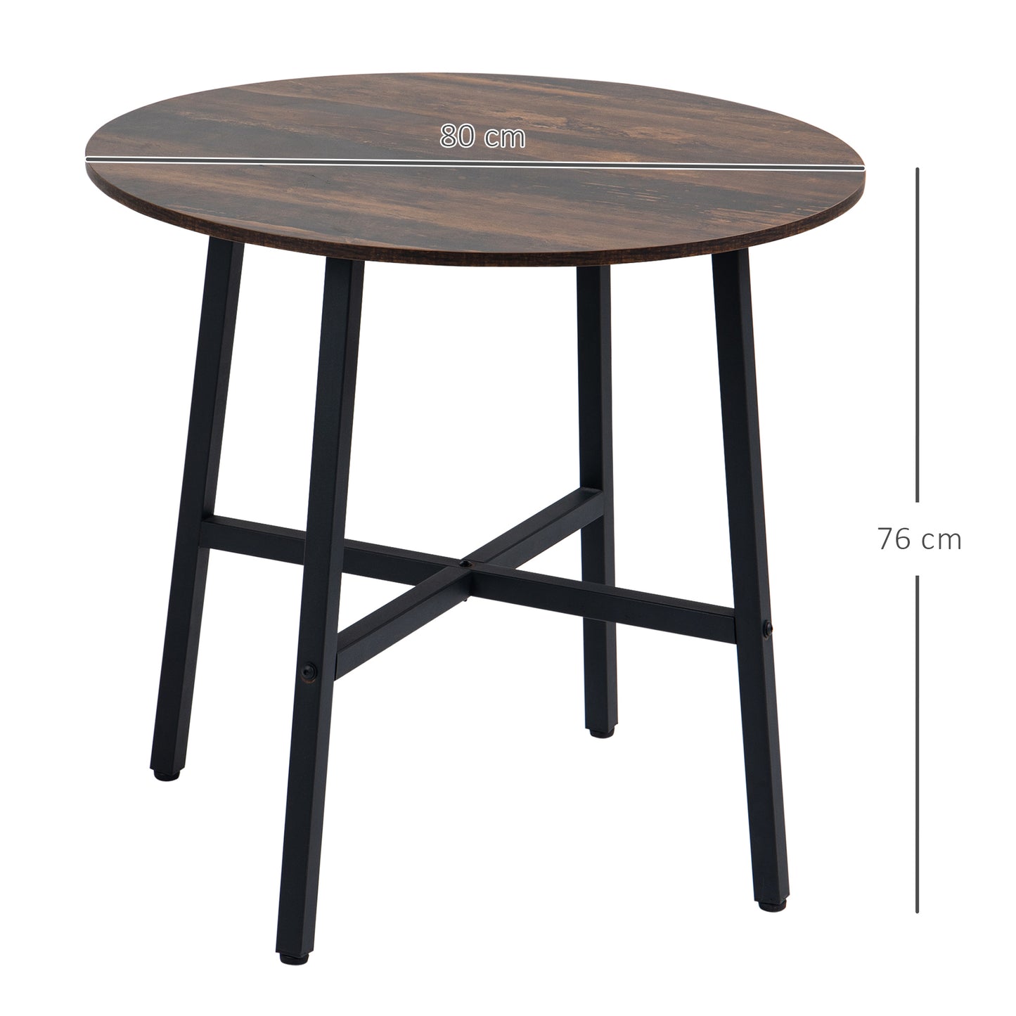 Homcom 85cm Dining Room Table Industrial Style Kitchen Table Round With Steel Legs Rustic Brown