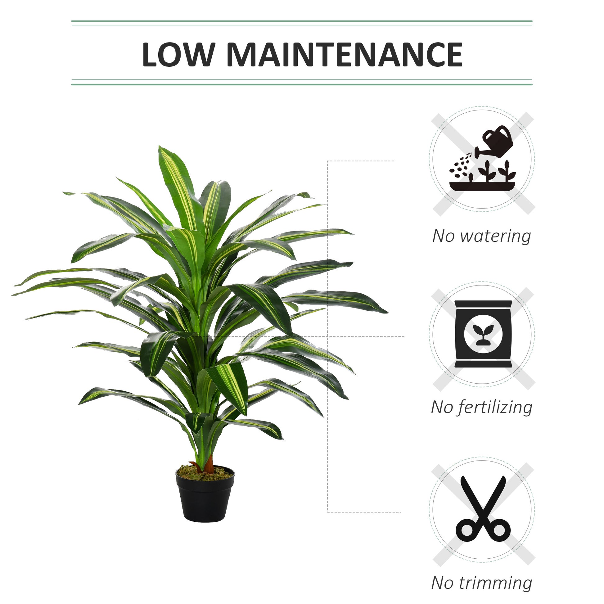 Outsunny 110cm/3.6FT Artificial Dracaena Tree Decorative Plant 40 Leaves with Nursery Pot