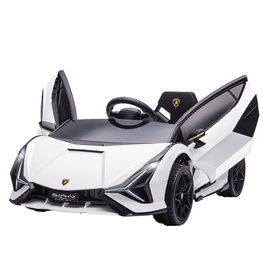 Compatible 12V Battery-powered Kids Electric Ride On Car Lamborghini SIAN Toy with Parental Remote Control Lights MP3 for 3-5 Years Old White-0