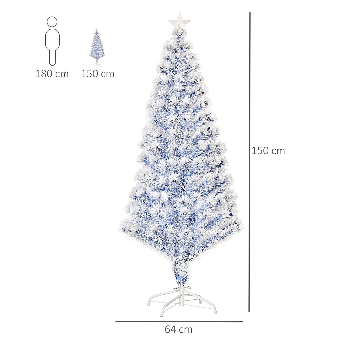 Homcom 5ft Artificial Fibre Optic Christmas Tree Seasonal Decoration w/ 20 LED Lights Pre-Lit Easy Store White Blue