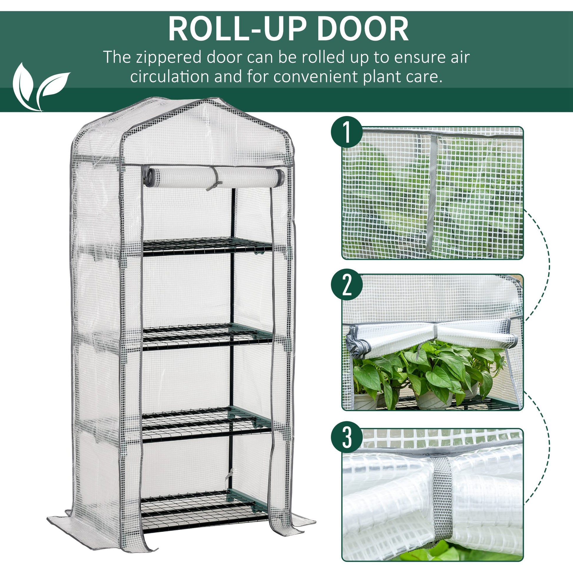 Outsunny 4 Tiers Portable Mini Greenhouse Plant Grow Shed Green House Metal Frame Pe Cover 160H X 70L X 50W cm White