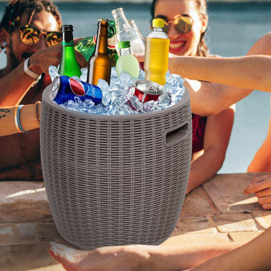 Outsunny 45L Outdoor Rattan-Effect Lift-Top Ice Cooler Table Grey