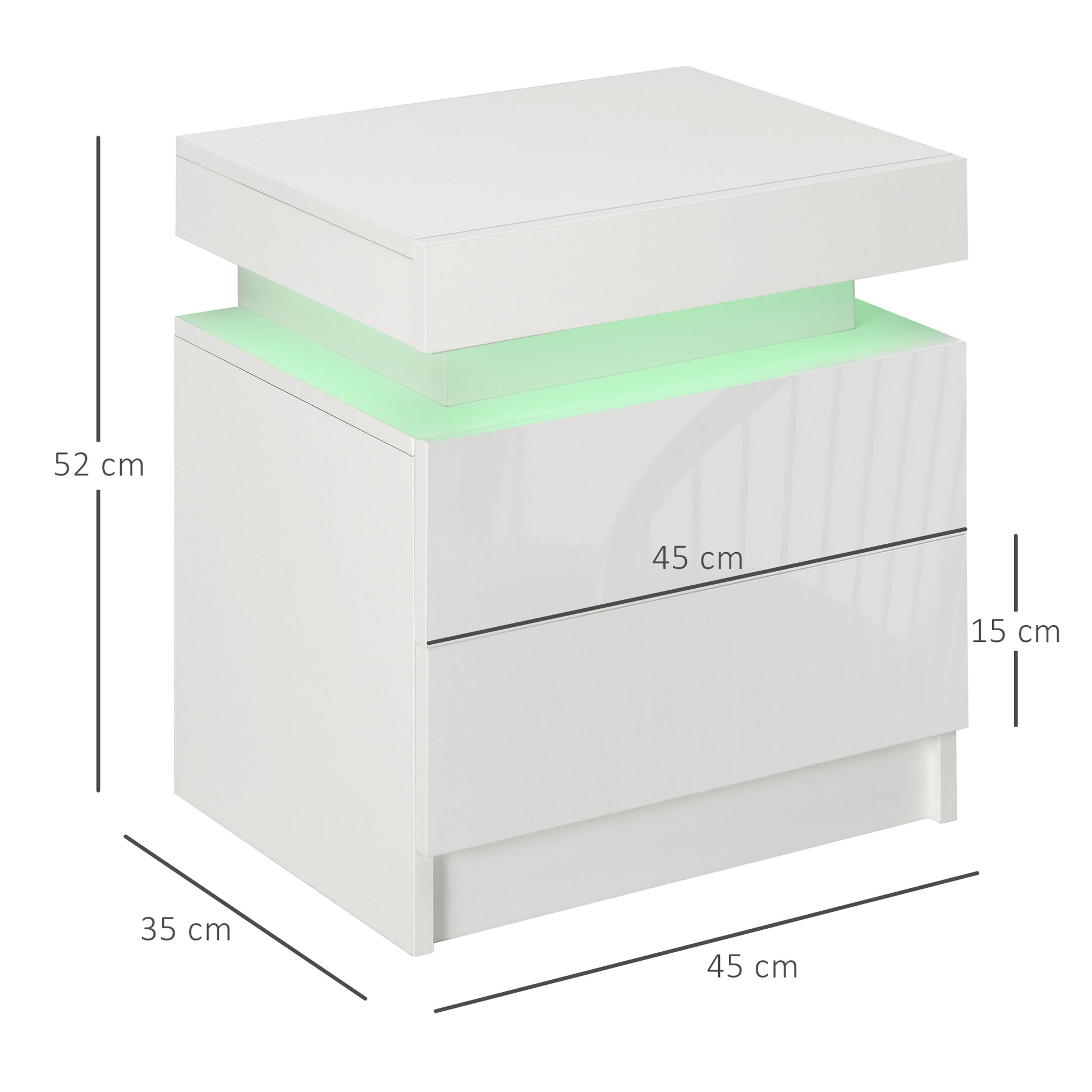 Homcom White Bedside Table with LED Light