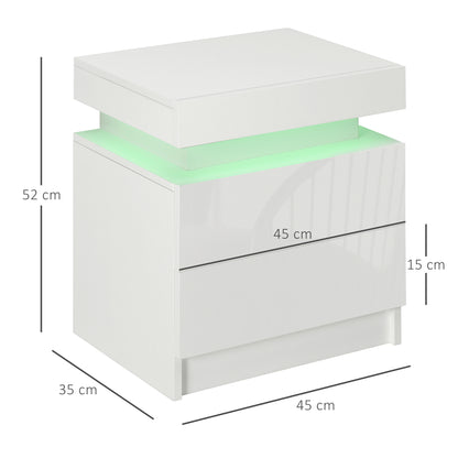 Homcom White Bedside Table with LED Light