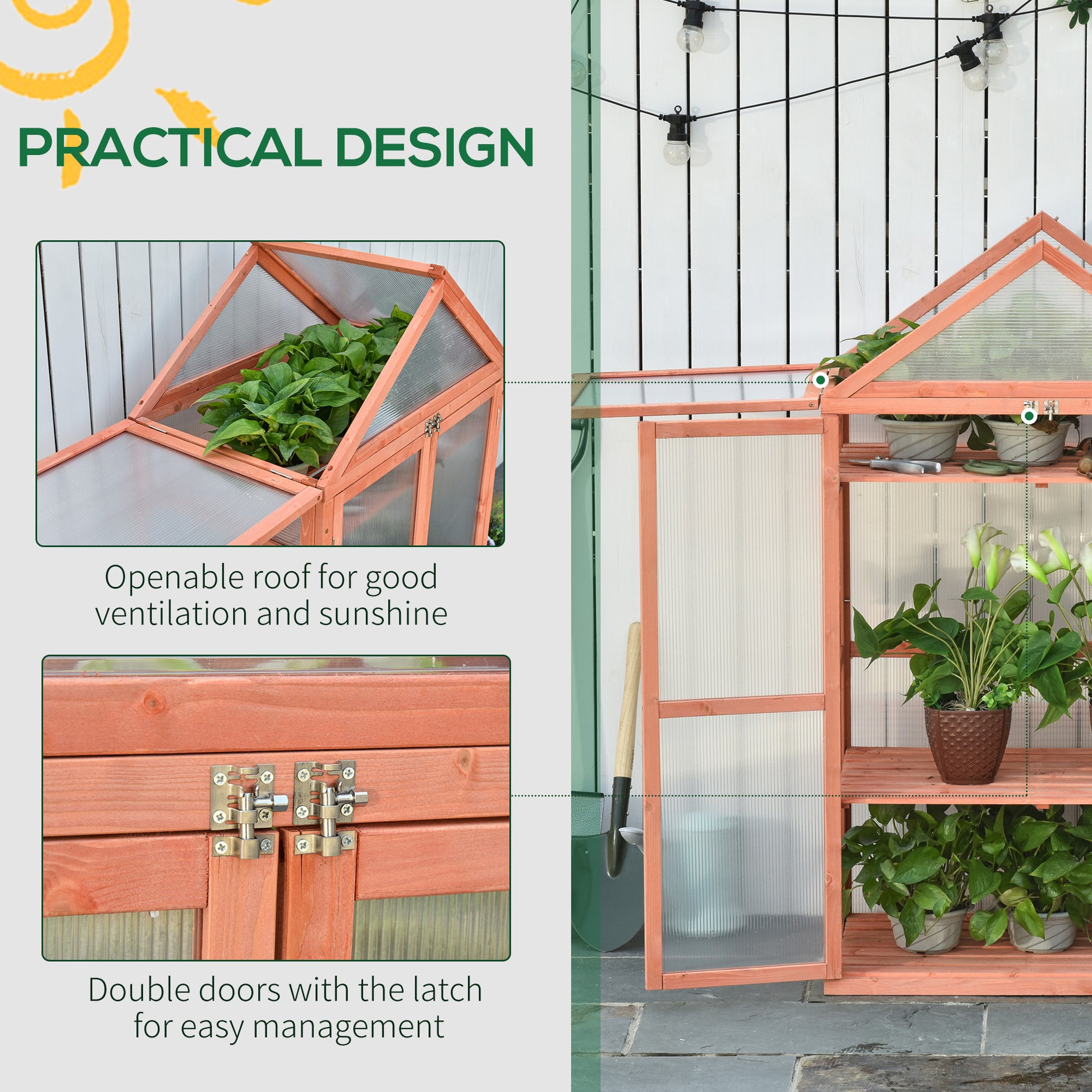 Outsunny 80 x 47 x 138cm Garden Cold Frame Polycarbonate Greenhouse with Adjustable Shelves