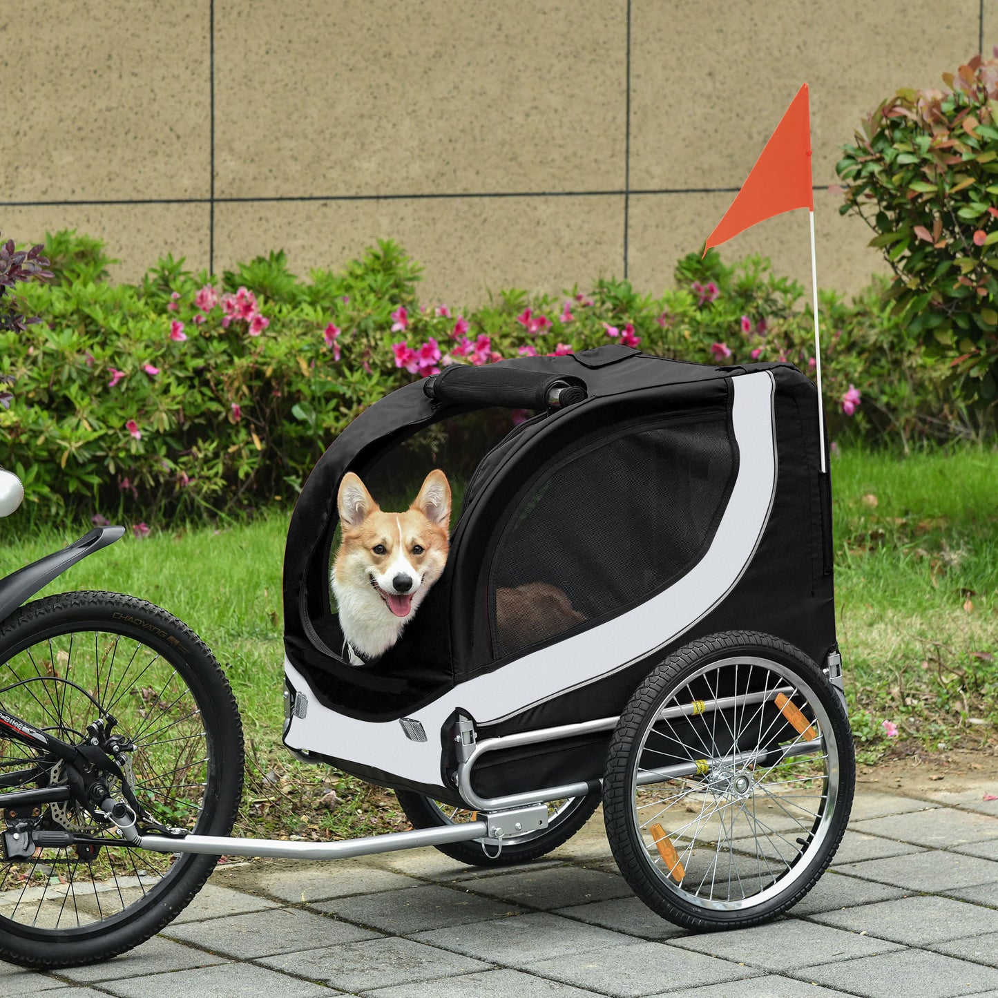 PawHut Folding Dog Bike Trailer Pet Bicycle Jogger Travel Carrier-Black & White