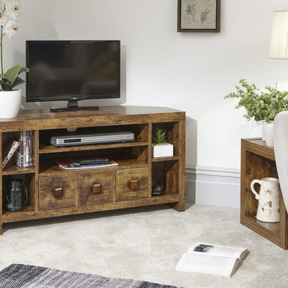 Jakarta Corner TV unit Natural 6 Shelves 3 Drawers