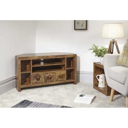 Jakarta Corner TV unit Natural 6 Shelves 3 Drawers