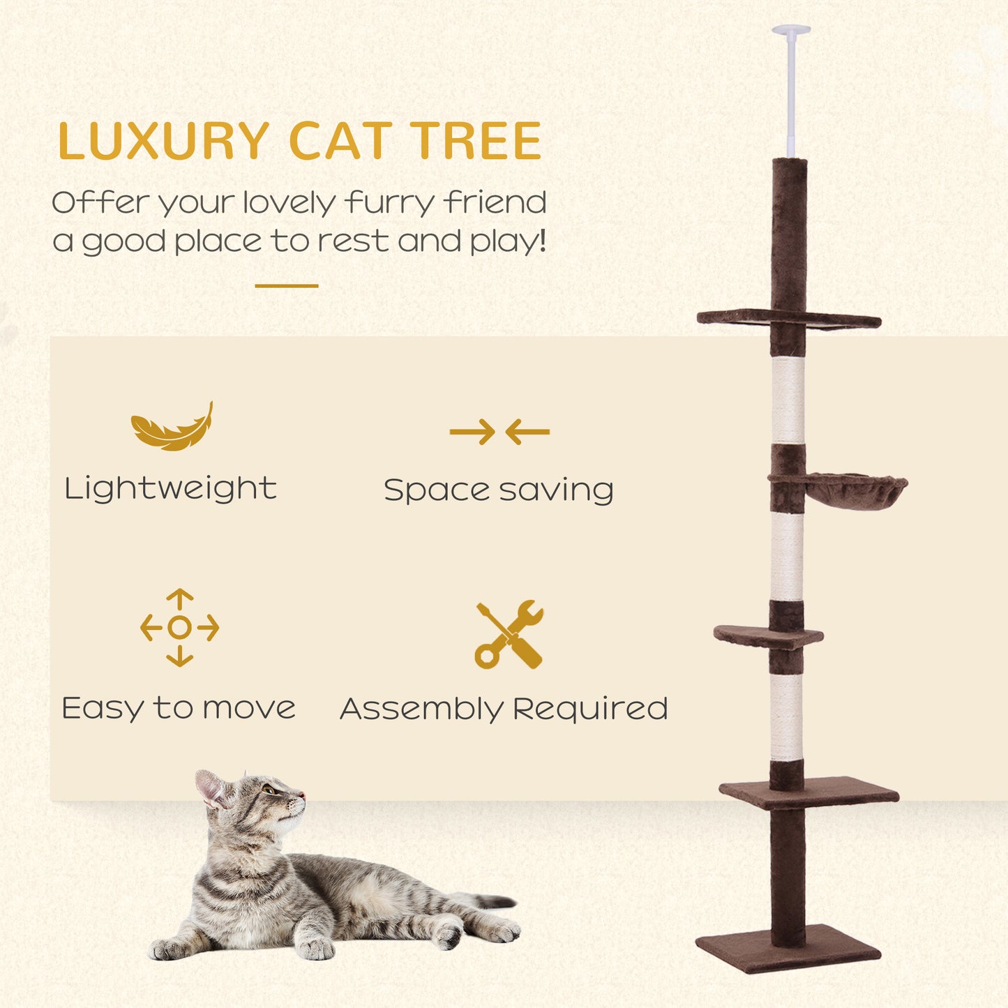 PawHut 230-260cm Floor-to-Ceiling Cat Tree