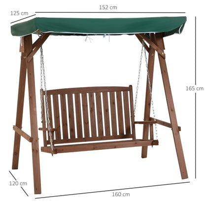 Outsunny Fir Wood 2-Seater Outdoor Garden Swing Chair With Canopy Green