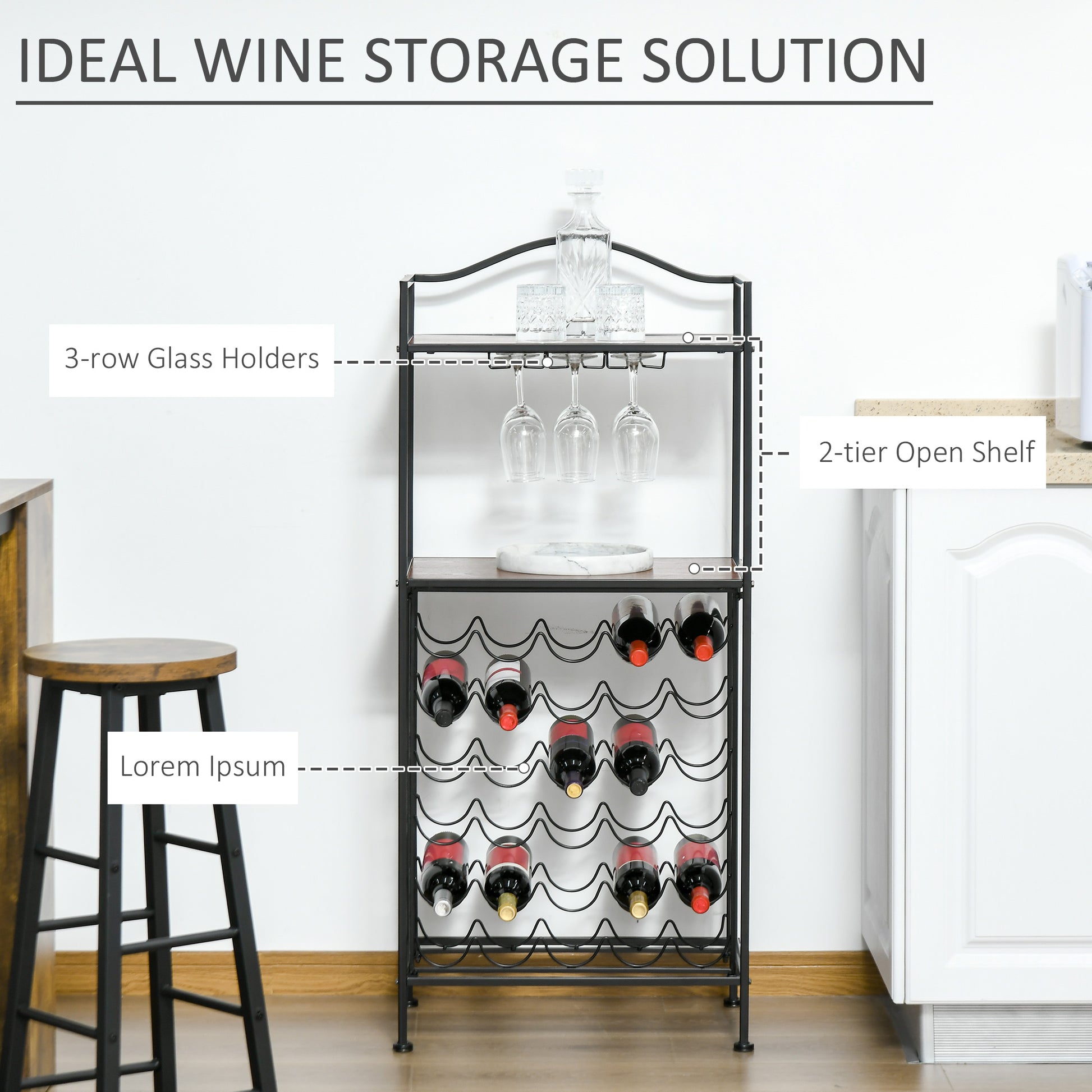 Homcom Industrial 30-bottle Wine Rack Barker's Rack Bar Storage with Glass Holders