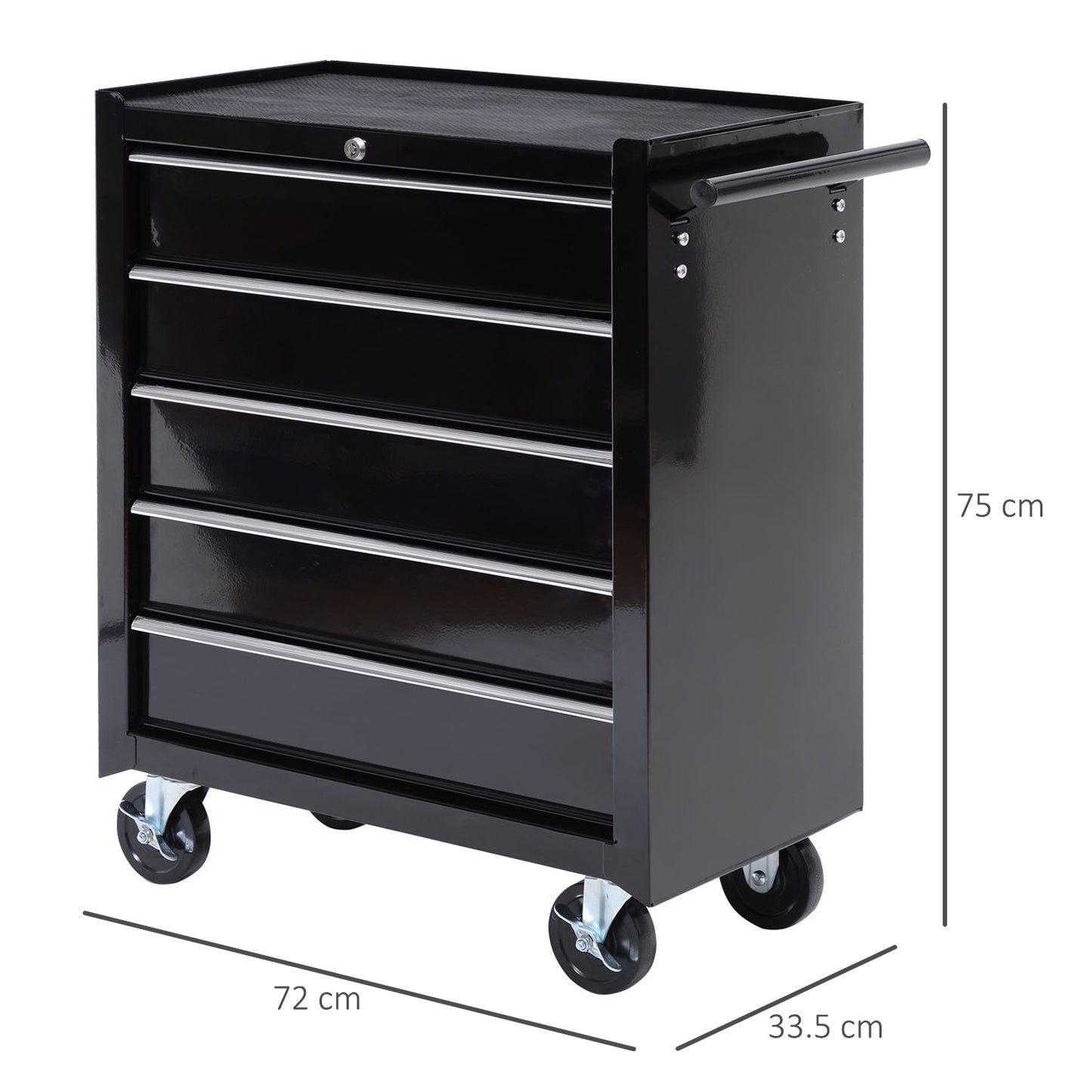 Homcom Cold Rolled Steel 5-Drawer Rolling Tool Storage Cabinet Tool Chest Black