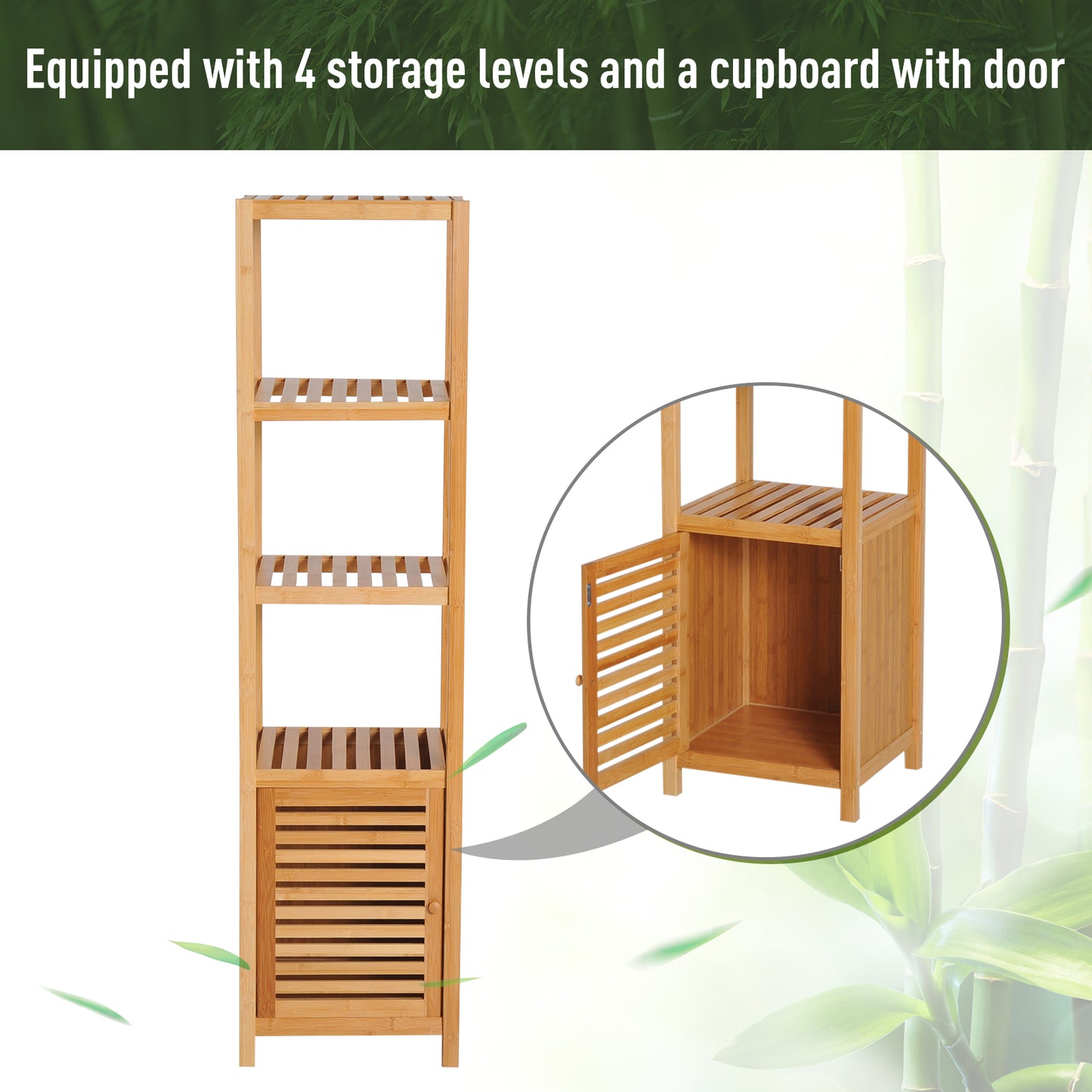 5-Tier 140cm Floor Cabinet Cupboard & Three Shelf Wood Natural by Homcom