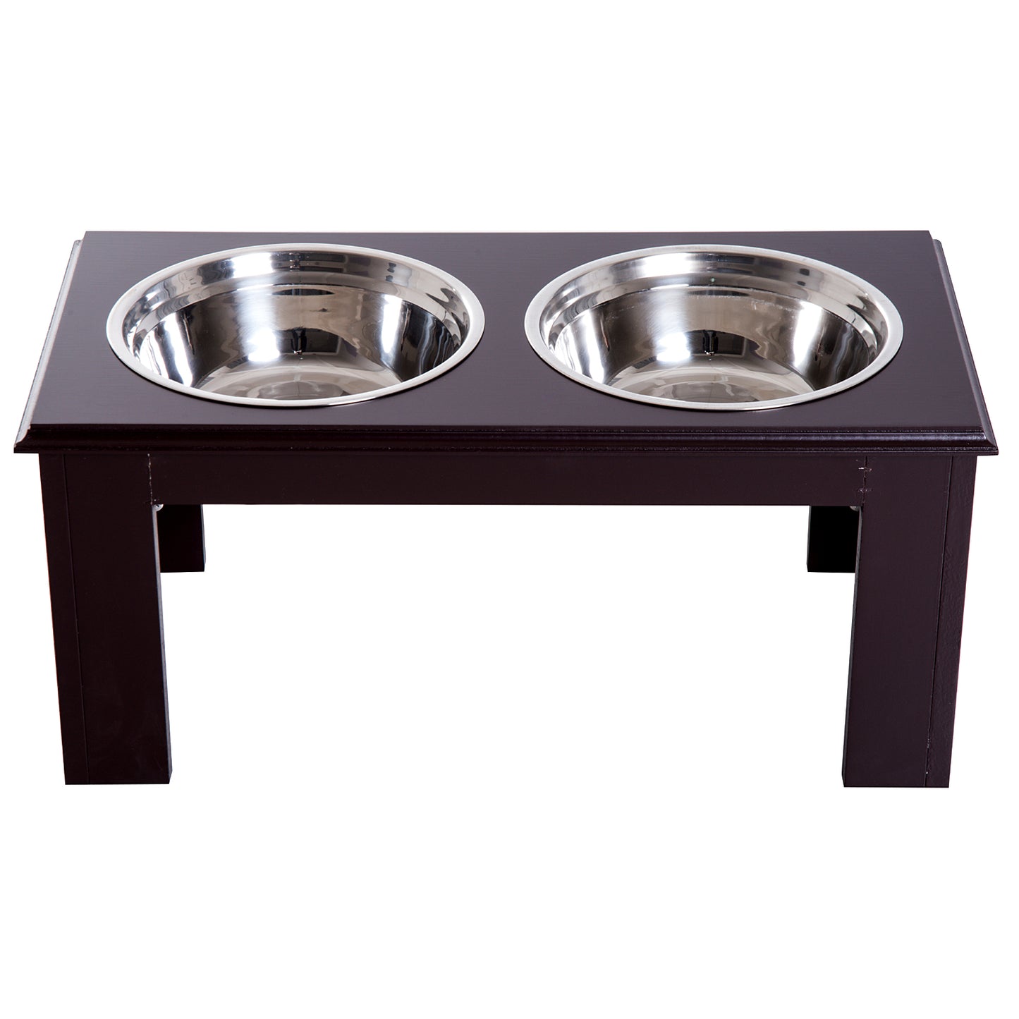 PawHut Stainless Steel Raised Dog Feeding Bowls with Stand for Small Medium Dogs Elevated Twin Pet Bowls Water Food Feeder 58.4L x 30.5W x 25.4H cm - Brown