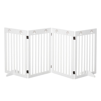 PawHut Wooden Pet Gate Foldable Freestanding Dog Safety Barrier w/ Support Feet