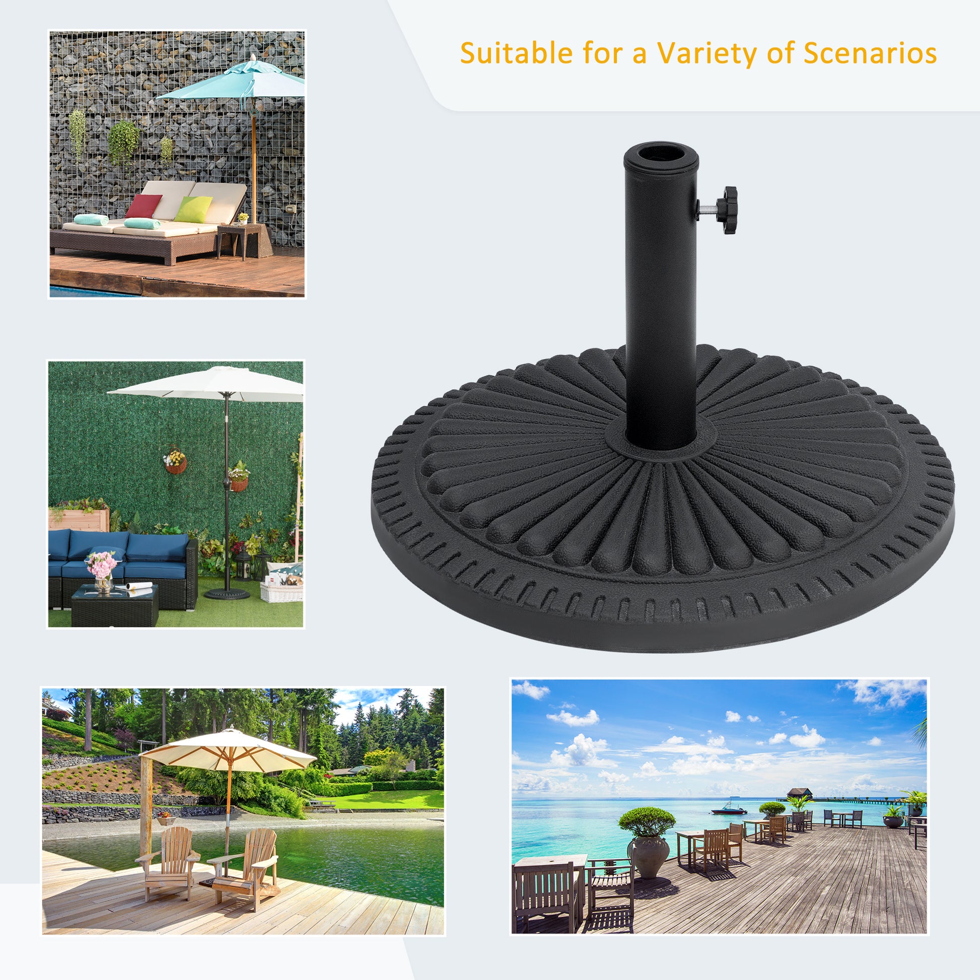 Outsunny Patio Outdoor Garden 14kg Round Cement Parasol Base Umbrella Weight Stand Holder Fits ?35mm