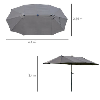 Outsunny 4.4m Double-Sided Sun Umbrella Patio Parasol LED Solar Lights Dark Grey