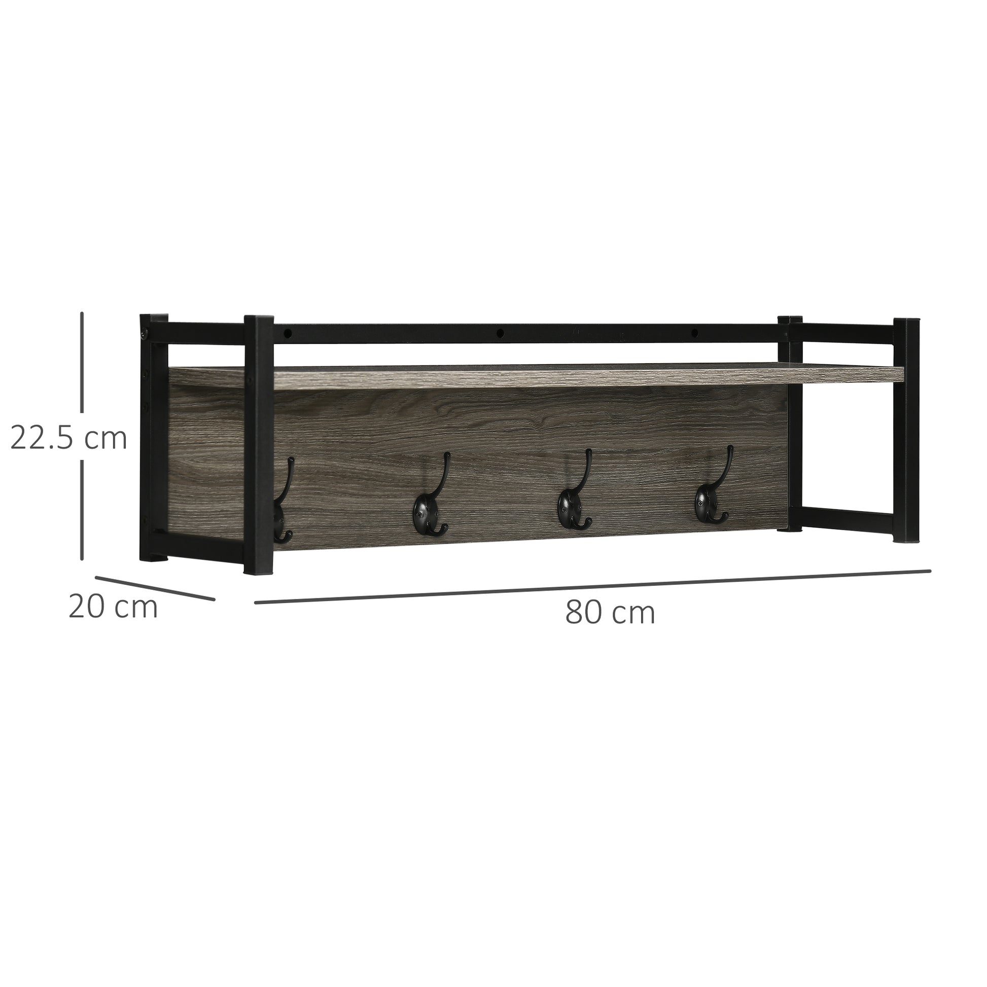 Homcom Coat Rack Wall-Mounted With 4 Coat Hooks And Open Storage Shelf