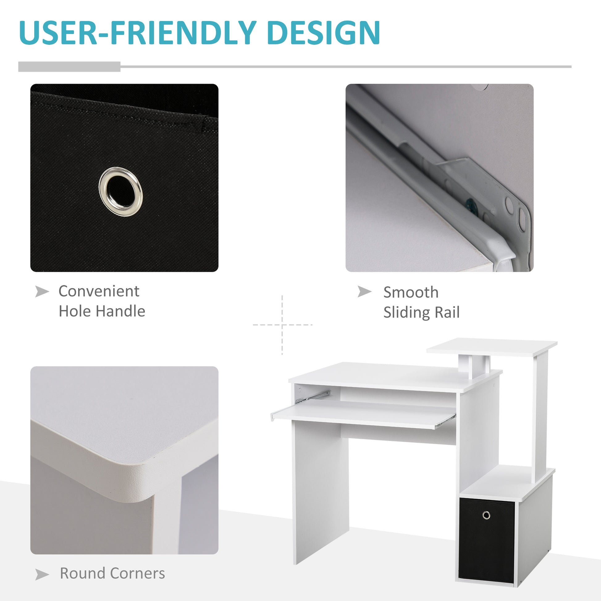 Homcom Computer Desk with Sliding Keyboard Tray Storage Drawer Shelf Home Office Workstation White